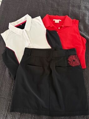 Nike Golf Skort with Red Embroidered Flower + Red and White Sleeveless Tops